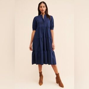 English Factory Navy Short Sleeve Tiered Dress sz XS